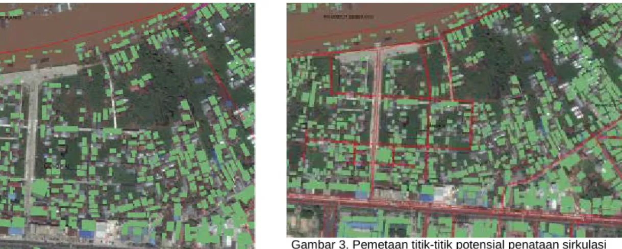 Gambar 2. Peta titik-titik potensial pemanfaatan vegetasi  di  kawasan permukiman (Sumber: Observasi, 2016) 
