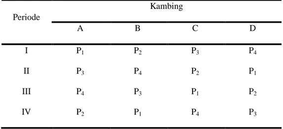 Tabel 1. Tataletak percobaan dengan perlakuan wafer tongkol jagung plus  pada kambing kacang jantan selama penelitian 
