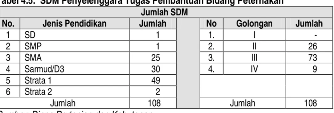 Tabel 4.5.  SDM Penyelenggara Tugas Pembantuan Bidang Peternakan  Jumlah SDM 