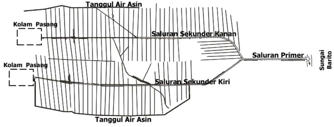 Gambar 1. Jaringan tata aluran di Unit Tabunganen Kalimantan Selatan 