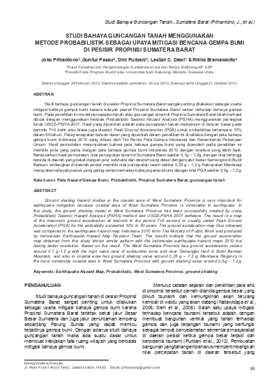 STUDI BAHAYA GUNCANGAN TANAH MENGGUNAKAN METODE PROBABILISTIK SEBAGAI ...