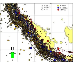 Gambar 1. Sebaran sumber gempa periode 1900-2007                         (gabungan katalog NEIC, ISC dan EHB)