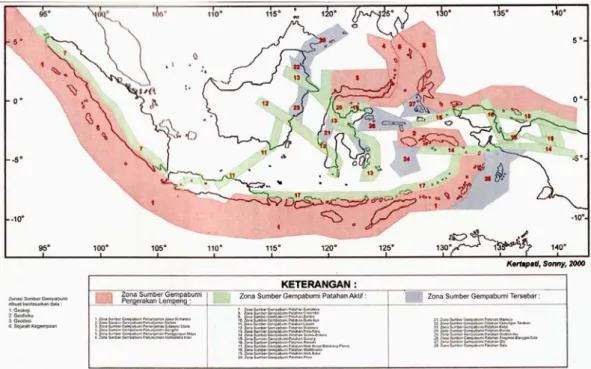 Gambar IV-11 Zona sumber gempa bumi indonesia (Kertapati, E.K., Sonny  Mawardi. 2000) 