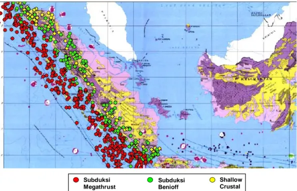 Gambar IV-13 Sebaran episenter gempa di pulau sumatera dan sekitarnya  berdasarkan mekanisme gempa 