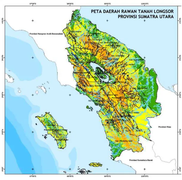 Gambar 3. Peta Daerah Rawan Tanah Longsor Provinsi Sumatra Utara  (Pengolahan Studio) 