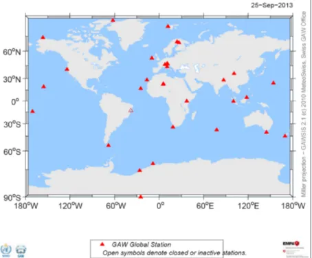 Gambar 1. Lokasi Stasiun Pemantau Atmosfer Global (berskala global) di dunia (Gawsis,  2013)