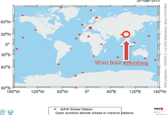 Gambar 2. Lokasi Stasiun Pemantau Atmosfer Global (berskala global) di dunia.