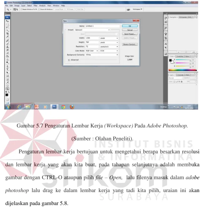 Gambar 5.7 Pengaturan Lembar Kerja (Workspace) Pada Adobe Photoshop. 