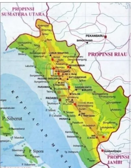 Gambar 1. Peta Daerah Penelitian di Sumatera Barat  daratan (Sumber: Padang.com) 