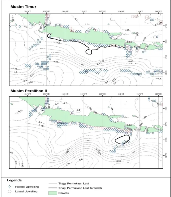 Gambar 3.1 Sebaran Lokasi Upwelling Perairan Selatan Jawa pada Musim Barat dan  Musim Peralihan I 2015 