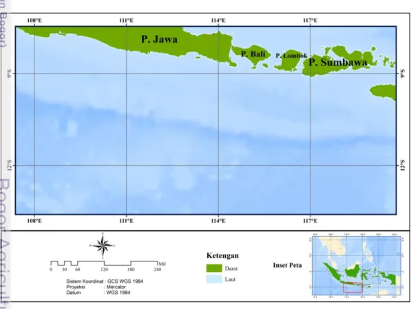 Gambar 1 Lokasi Penelitian di Selatan Jawa-Nusa Tenggara, Samudera Hindia 