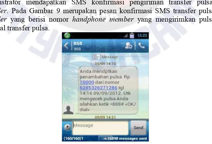 Gambar 9Gambar 9Gambar 9 SMS Konfirmasi Pengiriman Pulsa dari SMS Konfirmasi Pengiriman Pulsa dari SMS Konfirmasi Pengiriman Pulsa dari Provider Provider Provider