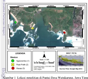 Gambar 1  Lokasi penelitian di Pantai Desa Watukarung, Jawa Timur 
