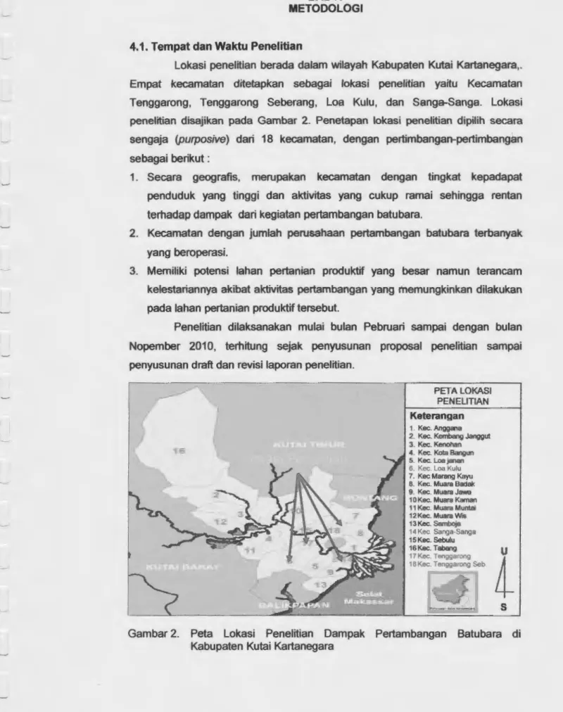 Gambar 2.  Peta  Lokasi  Penelitian  Dampak  Pertambangan  Batubara  di  Kabupaten  Kutai  Kartanegara 