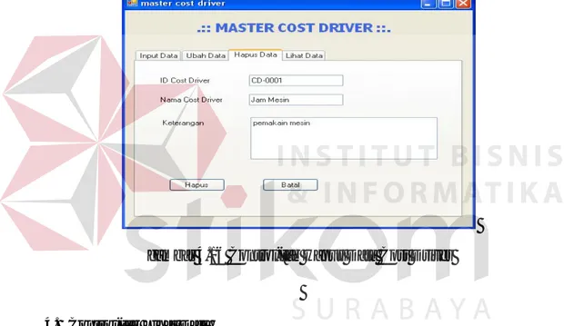 gambar 4.16 Control-tab Hapus Data Cost Driver 