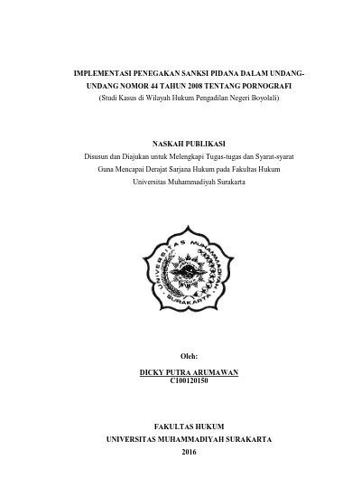 IMPLEMENTASI PENEGAKAN SANKSI PIDANA DALAM UNDANG- UNDANG NOMOR 44 ...