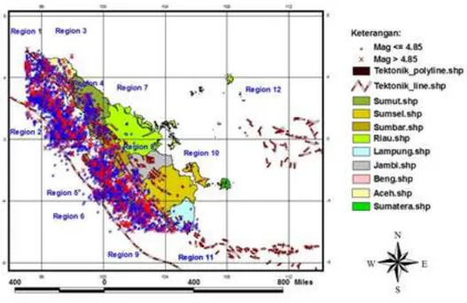 Gambar 3. Peta Kejadian Gempa Bumi di Sumatera Tahun 2004-2014 