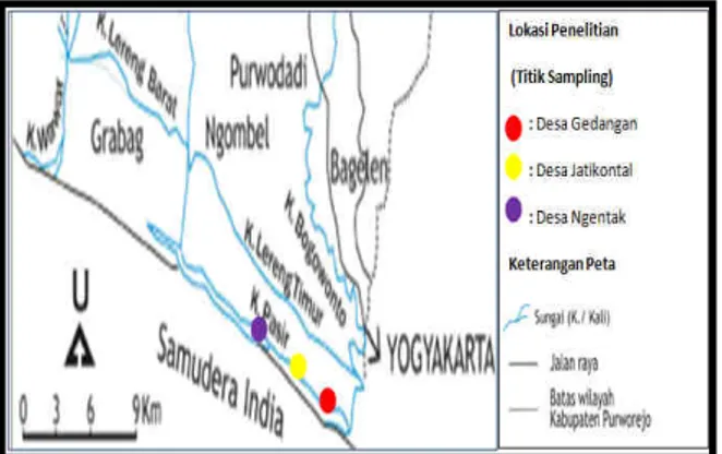 Gambar 1. Lokasi Stasiun Penelitian di Kawasan  Mangrove Kabupaten Purworejo, Jawa Tengah 