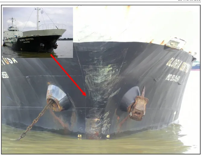 Gambar I-8 Haluan MT. Gloria Sentosa yang mengalami goresan akibat bertubrukan dengan Kapal Jukung  Irpansya  