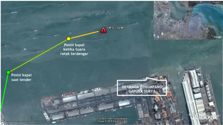 Gambar I-1 Jalur manuver dan Lokasi Tenggelamnya KM. Samudra Makmur Jaya 