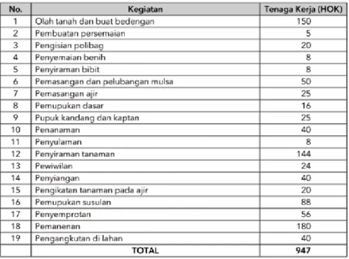Tabel 3.2.Kebutuhan Tenaga Kerja Usaha tani Cabai Merah per Hektar