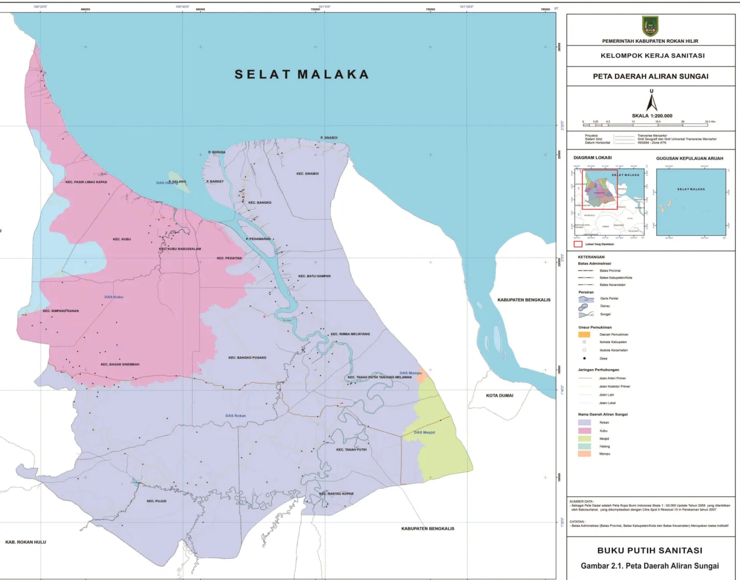 Gambar 2.1. Peta Daerah Aliran Sungai (DAS) di Kabupaten Rokan Hilir 