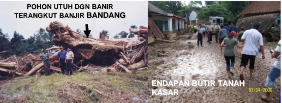Gambar 6. Sebagian Ciri Daerah Terkena Banjir Bandang Multi- Multi-Proses Banjir dan Tanah Longsor (Foto: Paimin, 2003 &amp; 