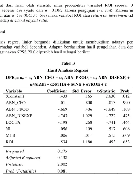 Tabel 3  Hasil Analisis Regresi 