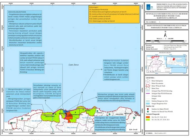 Gambar 4. Peta Arahan Penyediaan Air Bersih pada Kawasan Rawan Air Bersih melalui PDAM di  Permukiman Pesisir Utara Lamongan 