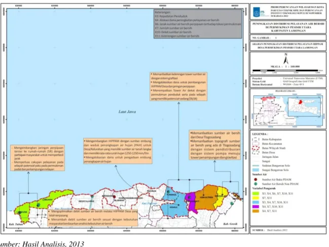 Gambar 5. Peta Arahan Penyediaan Air Bersih pada Kawasan Rawan Air Bersih melalui HIPPAM di  Permukiman Pesisir Utara Lamongan 