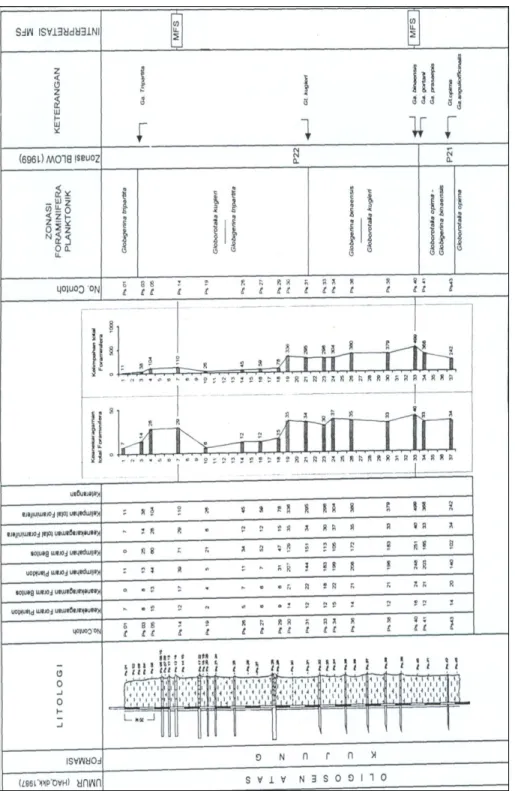 Gambar 6 : Analisa Biostratigrafi dan Interpretasi MFS pada Lintasan 4