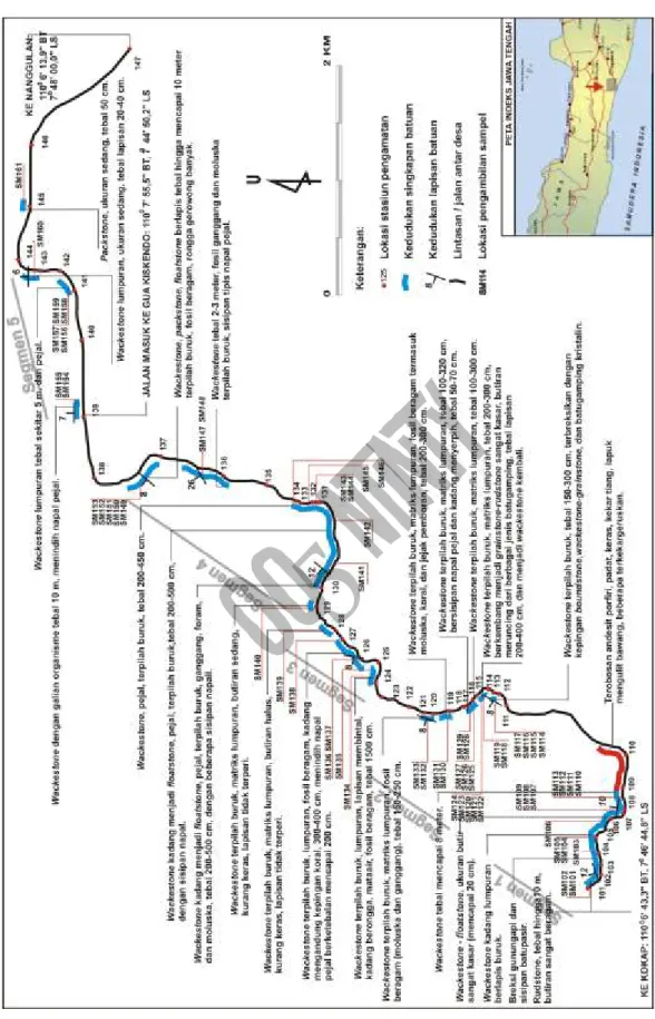 Gambar 3. Peta pengukuran stratigrafi rinci di lintasan Gua Kiskendo, Kulonprogo