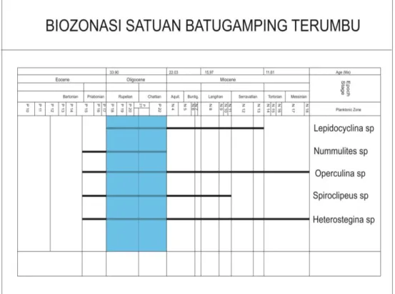 Tabel 1. Tabel biozonasi satuan batugamping klastika Formasi Wainukendi. 