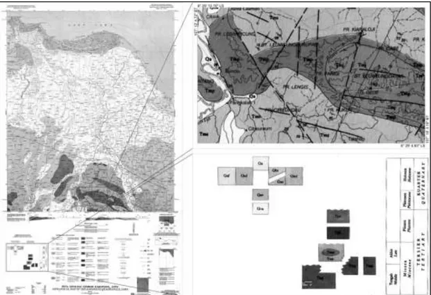 Gambar 1. Lokasi dan tatanan stratigrafi daerah penelitian dalam Peta Geologi                             Lembar Karawang (Achdan dan Sudana, 1992) 