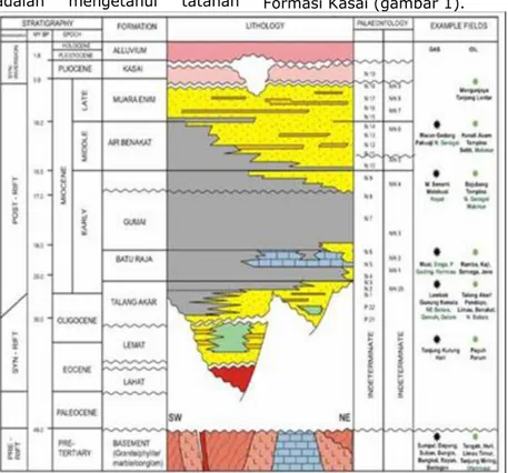 Gambar 1. Stratigrafi Cekungan Sumatra Selatan (Ginger dan Fielding, 2005)  Lapangan  “DR”  terletak  di  dalam  