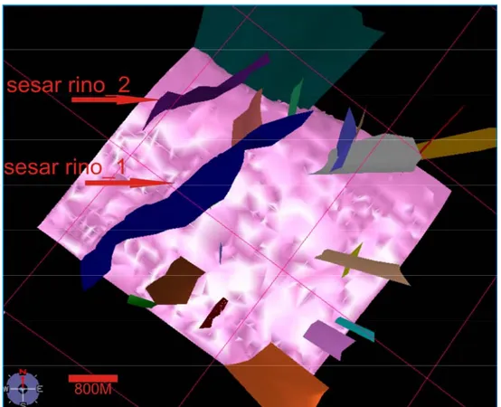 Gambar 5.1. Kerangka 3D pada daerah penelitian dilihat pada tampak atas. Sesar Rino_2 