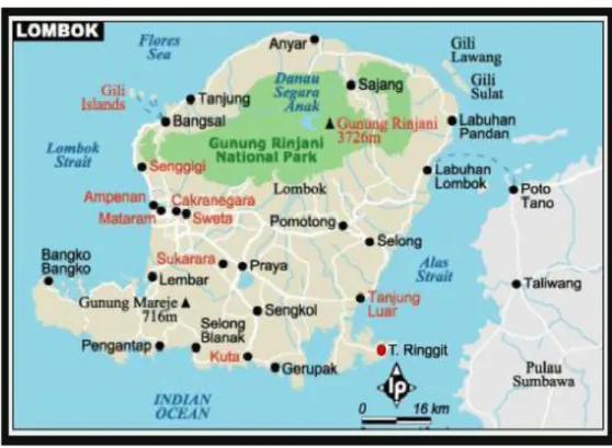 Gambar 1. Peta Pulau Lombok dan Selat Alas  