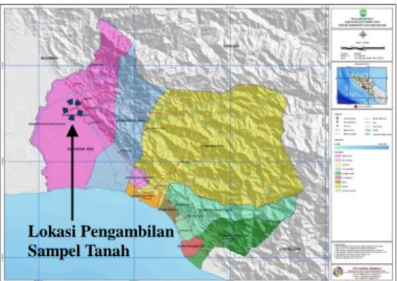 Gambar  2.  Peta  Lokasi  Pengambilan  Sampel  Tanah  dalam  Lingkup  Kabupaten  Aceh Barat Daya, Provinsi Aceh   