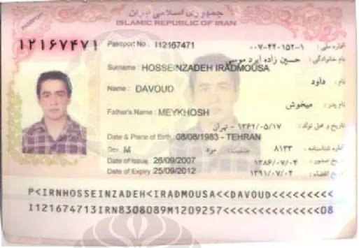 Gambar 5.6. Paspor Swiss (Impostor) yang digunakan oleh WN Iran bernama                        HOSSEINZADEH IRADMOUSA DAVOUD 