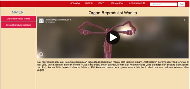 Gambar 6 menampilkan halaman materi yang berisi tentang struktur penyusun organ reproduksi laki  – laki dan perempuan