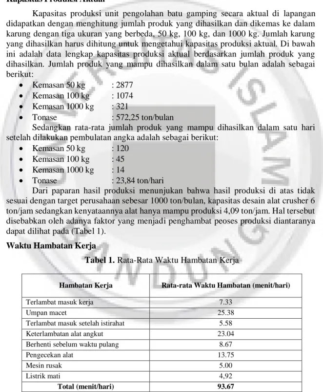 Tabel 1. Rata-Rata Waktu Hambatan Kerja 