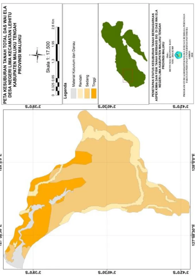 Gambar 3. Peta Kesuburan Tanah Total di DAS Wai Ela Negeri Lima Kabupaten Maluku Tengah Provinsi Maluku