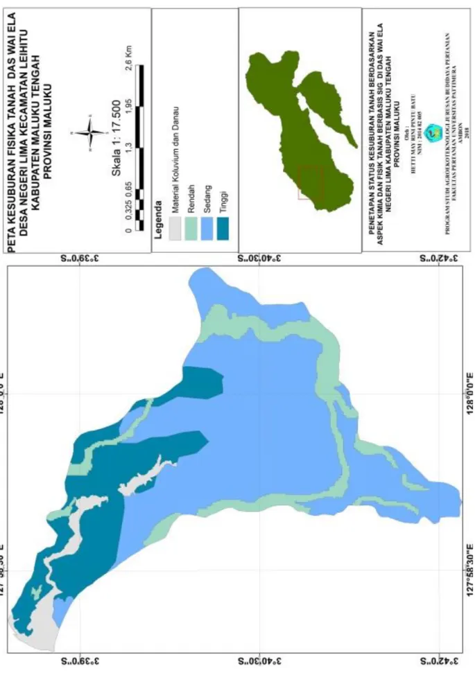 Gambar 2. Peta Kesuburan Tanah Berdasarkan Aspek Fisika Tanah di DAS Wai Ela Negeri Lima Kabupaten Maluku Tengah Provinsi Maluku  