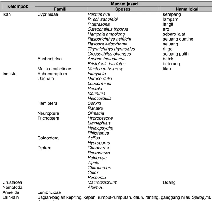 Tabel 3.  Jenis-jenis organisme yang terdapat dalam usus ikan baung  Macam jasad  Kelompok 