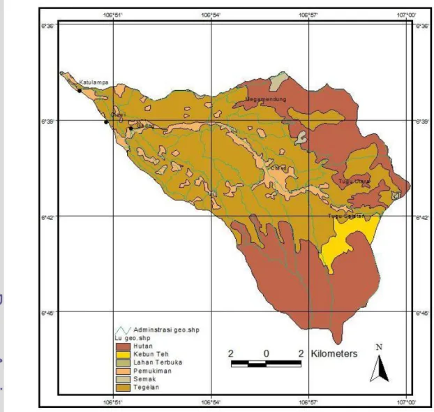 Gambar 7. Peta penggunaan lahan Sub DAS Ciliwung Hulu tahun 2008 (Arsip BPDAS Ciliwung –  Cisadane, 2008) 