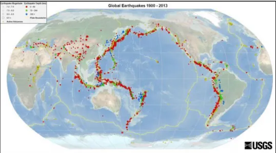 Gambar 1. Sebaran Gempa Bumi Dunia Tahun 1900 – 2013 (Sumber: USGS) 