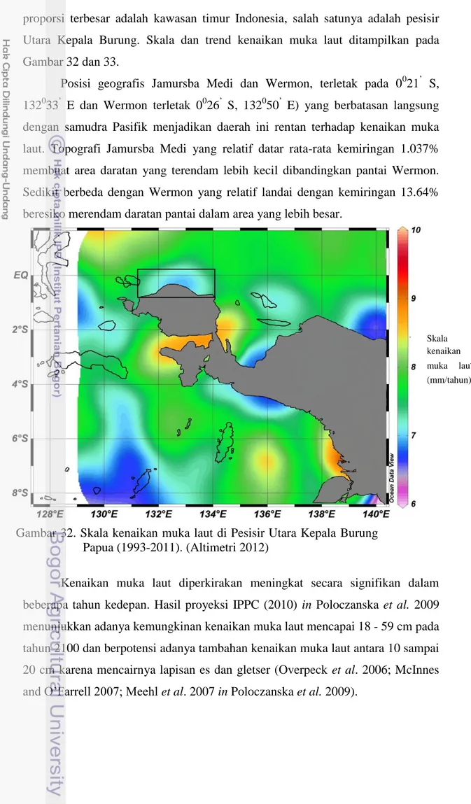 Gambar 32. Skala kenaikan muka laut di Pesisir Utara Kepala Burung  Papua (1993-2011)