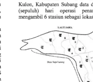 Gambar 1.  Lokasi penangkapan di  Perairan Legon  Kulon, Kabupaten Subang  Tangkap yang Digunakan 