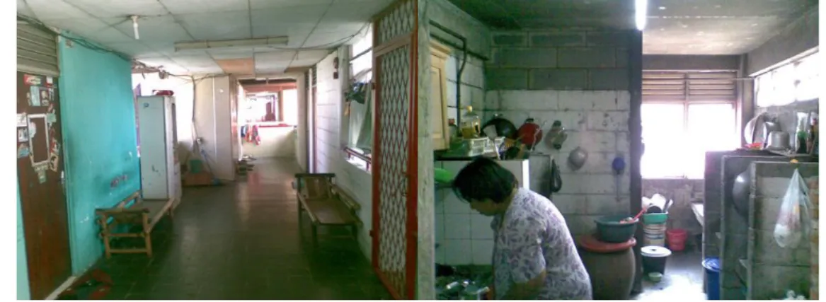 Gambar 5.9   Selasar/Teras Bersama yang luas dan dapur bersama unit  rumah susun T18 sebagai tempat bersosialisasinya antar  warga penghuni 