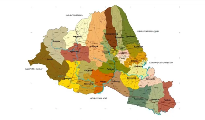 Gambar 1. Peta administratif wilayah Kabupaten Banyumas  (Sumber: BAPPEDA Kab. Banyumas) 
